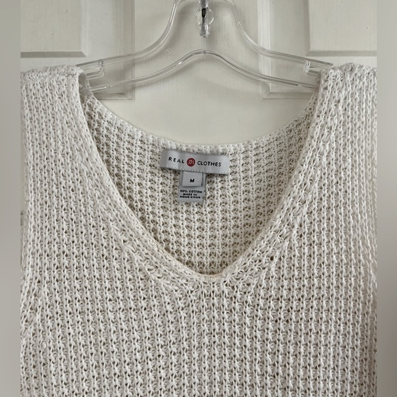 Vintage Real Clothes Sleeveless V-Neck White Cotton Knit Tank Top - Picture 9 of 11